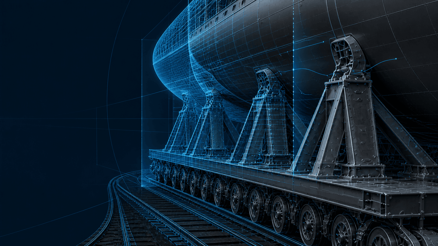 Maritime transfer system transitioning from solid machinery into aligned digital twin geometry