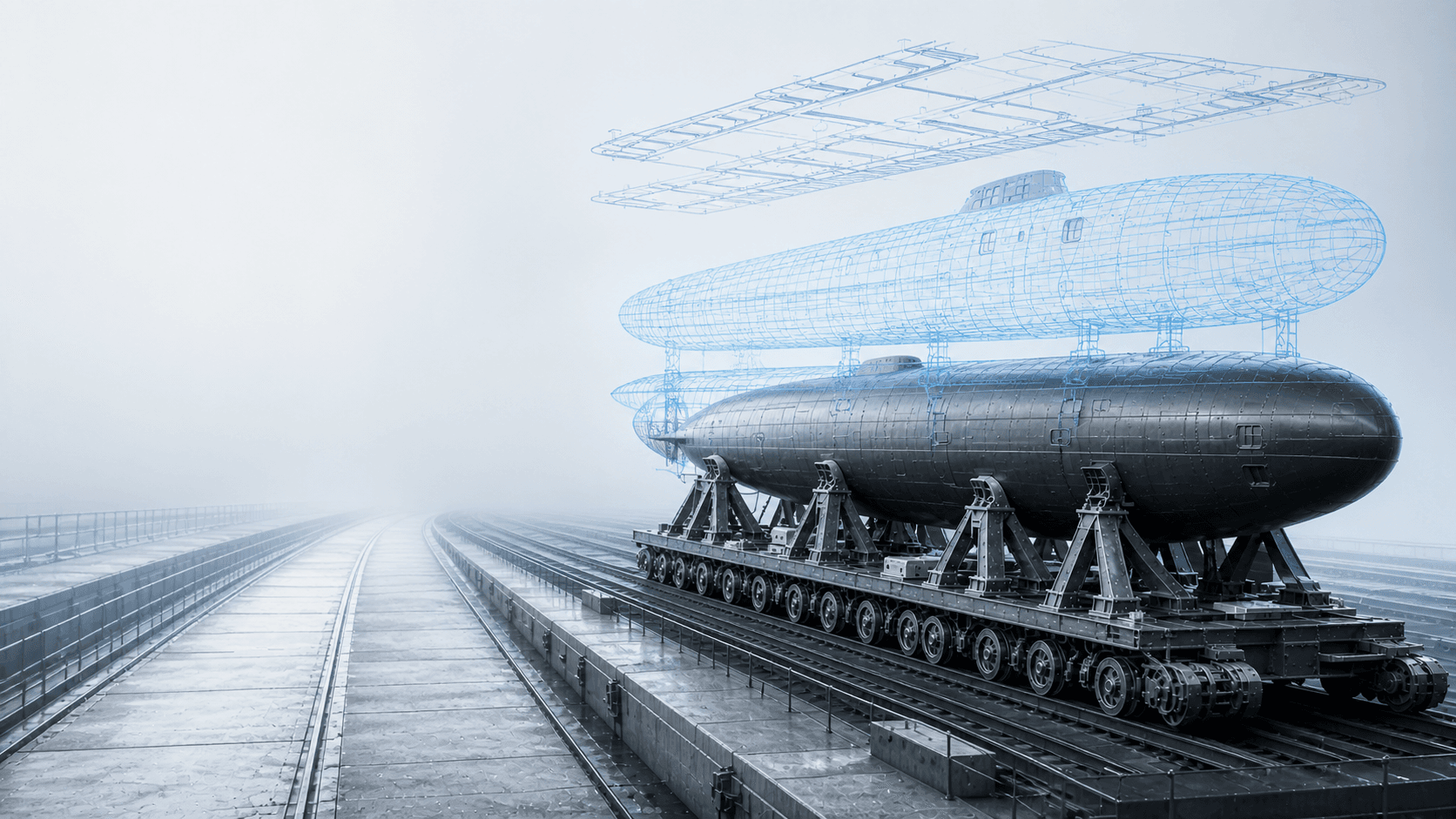 Exploded maritime cutaway with software, digital twin and physical systems strata